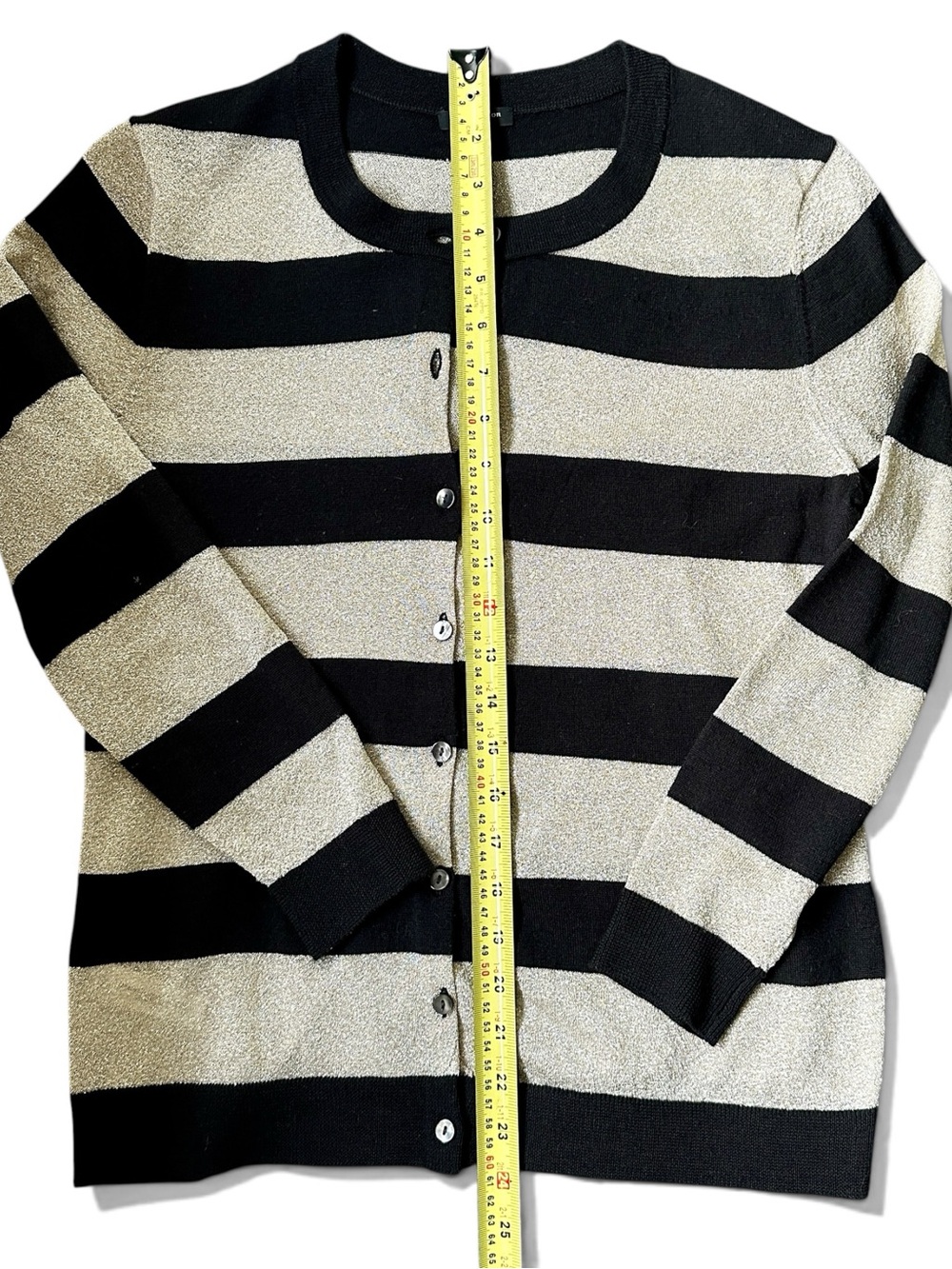 Ann Taylor Merino Wool Cardigan | Size M | Metallic Gold and Black Wool | Beauty - Picture 4 of 11